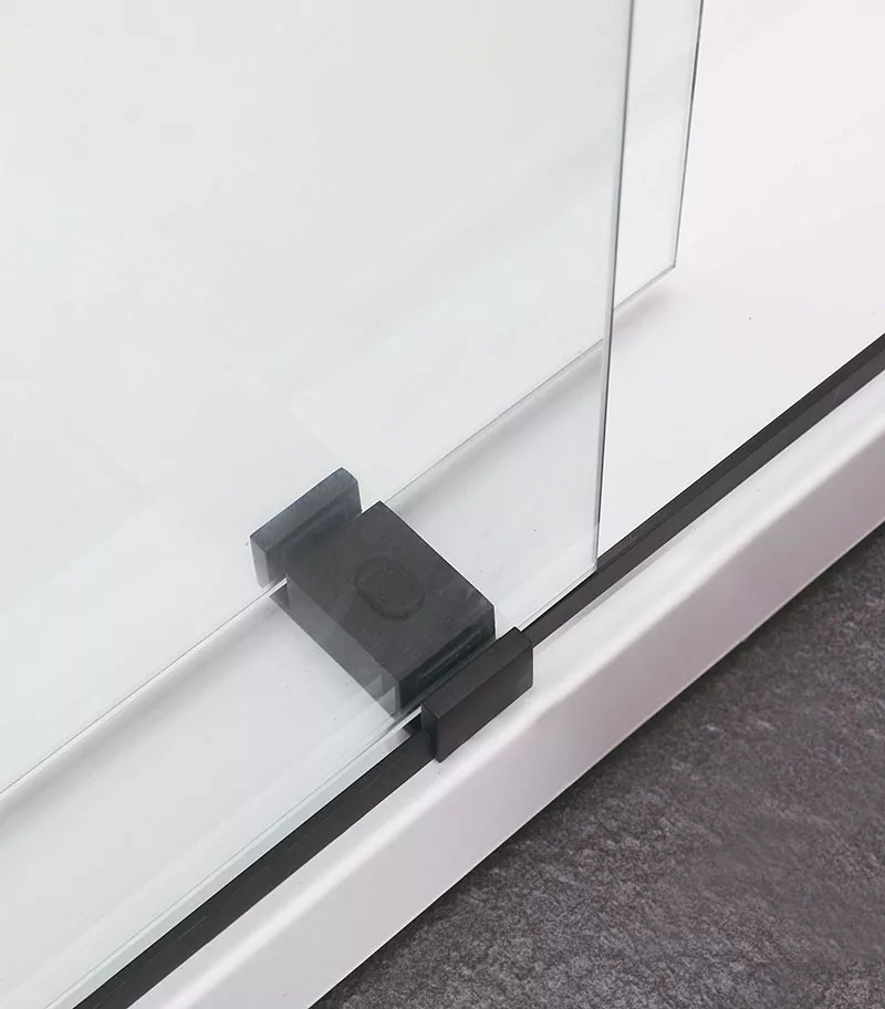 Matt Black By-Passing Doors Frameless Wall To Wall Shower Screen Bottom View Matt Black By-Passing Doors Frameless Wall To Wall Shower Screen Bottom View