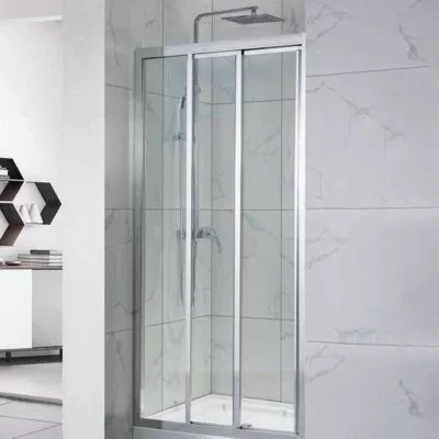 Framed Sliding Three Panel Doors Wall to Wall Shower Screen - Chrome Fittings