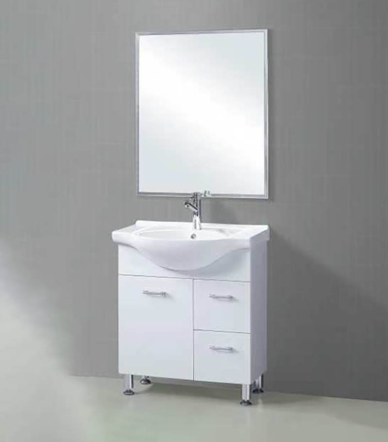 Reno 750mm Semi-recessed Freestanding Vanity With Ceramic Top - Gloss White Right Hand Drawer