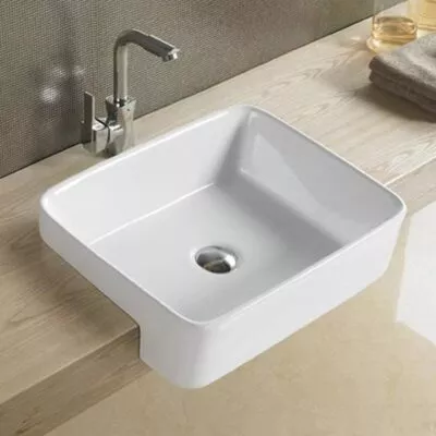480 x 370 x 130mm Semi-Recessed Ceramic Basin No Tap Hole - Gloss White
