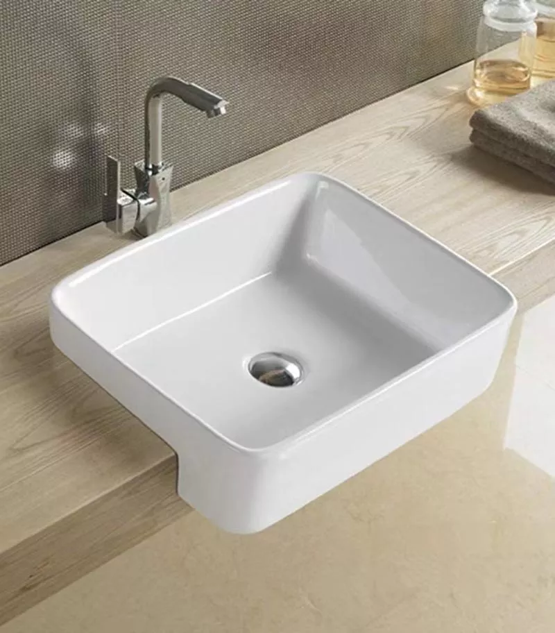 480 x 370 x 130mm Semi-Recessed Ceramic Basin No Tap Hole - Gloss White