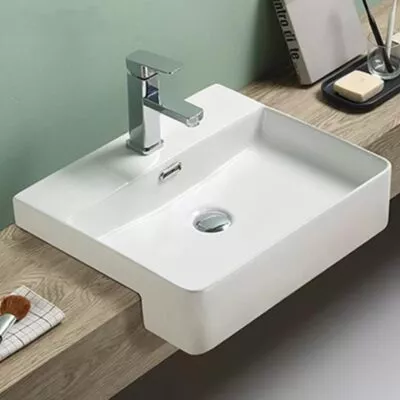 505 x 420 x 130mm Semi-Recessed Ceramic Basin - Gloss White