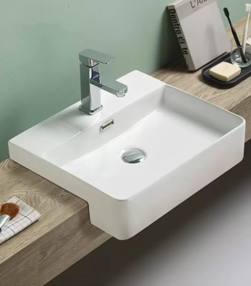 505 x 420 x 130mm Semi-Recessed Ceramic Basin - Gloss White