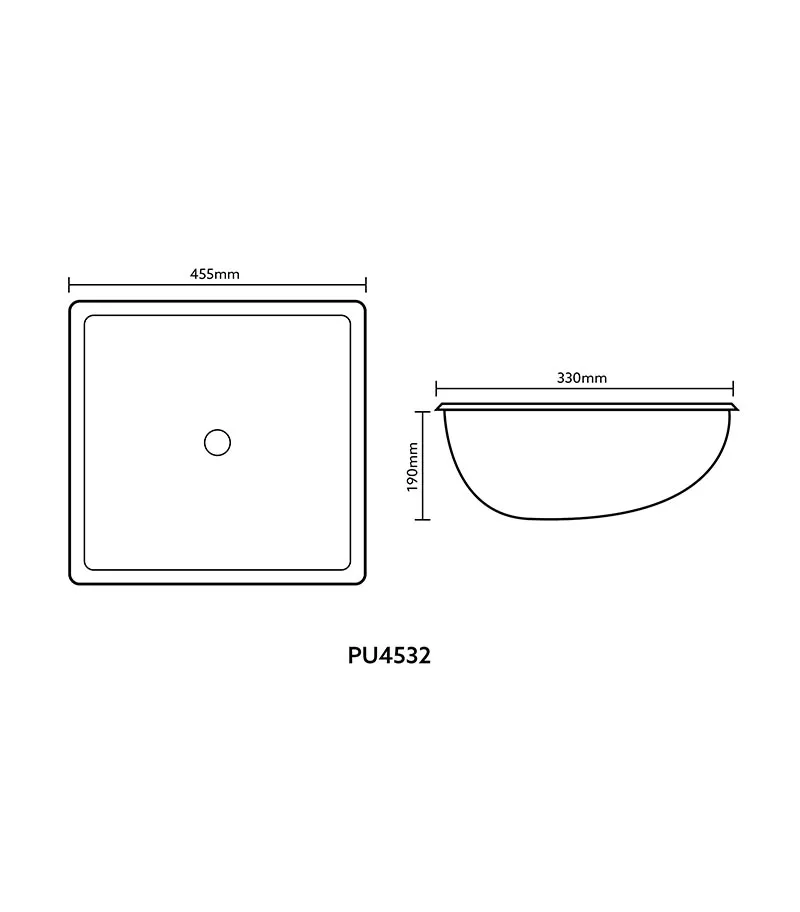 455 x 325x 180mm Rectangle Undermount Ceramic Basin Specification