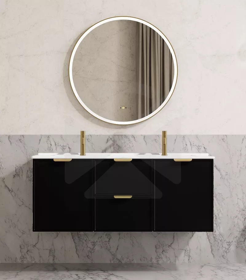 Madura 1200mm Double Bowl Wall Hung Vanity – Matt Black with Ceramic Top