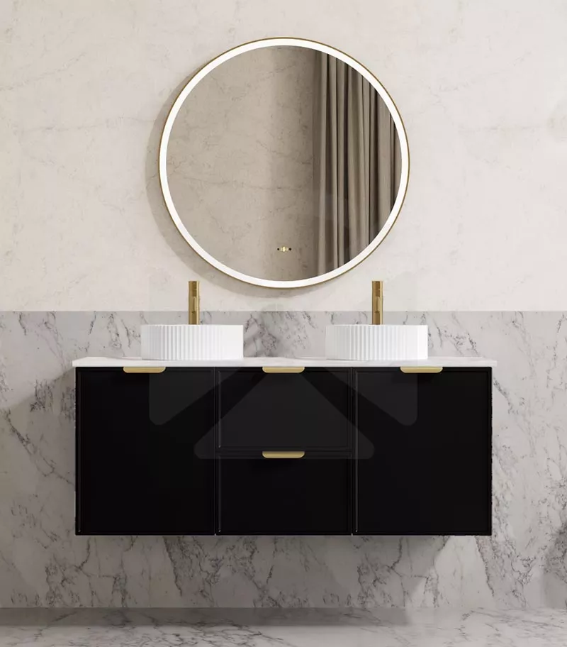 Madura 1200mm Double Bowl Wall Hung Vanity – Matt Black with Stone Top