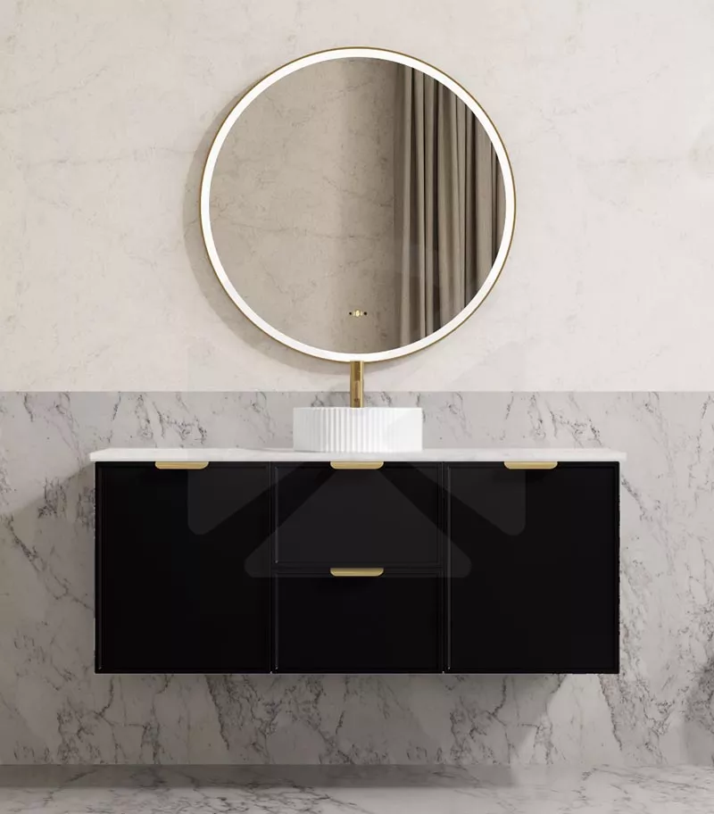 Madura 1200mm Single Bowl Wall Hung Vanity – Matt Black with Stone Top