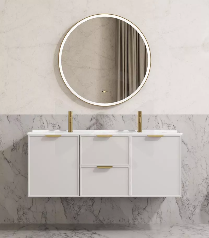 Madura 1200mm Double Bowl Wall Hung Vanity – Matt White with Ceramic Top