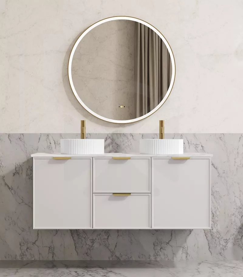 Madura 1200mm Double Bowl Wall Hung Vanity – Matt White with Stone Top