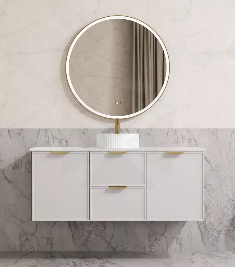Madura 1200mm Single Bowl Wall Hung Vanity – Matt White with Stone Top