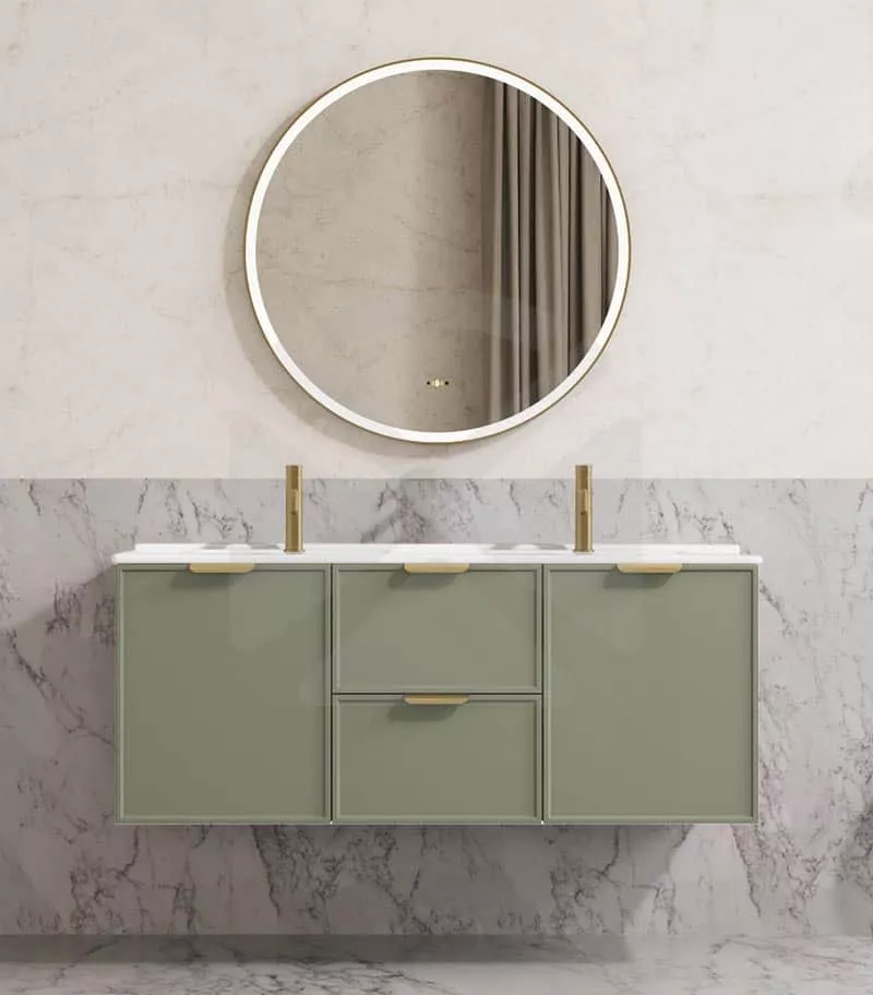 Madura 1200mm Double Bowl Wall Hung Vanity – Matt Green with Ceramic Top
