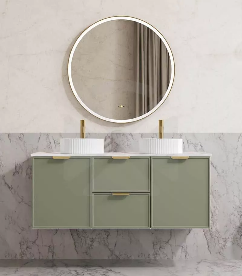 Madura 1200mm Double Bowl Wall Hung Vanity – Matt Green with Stone Top