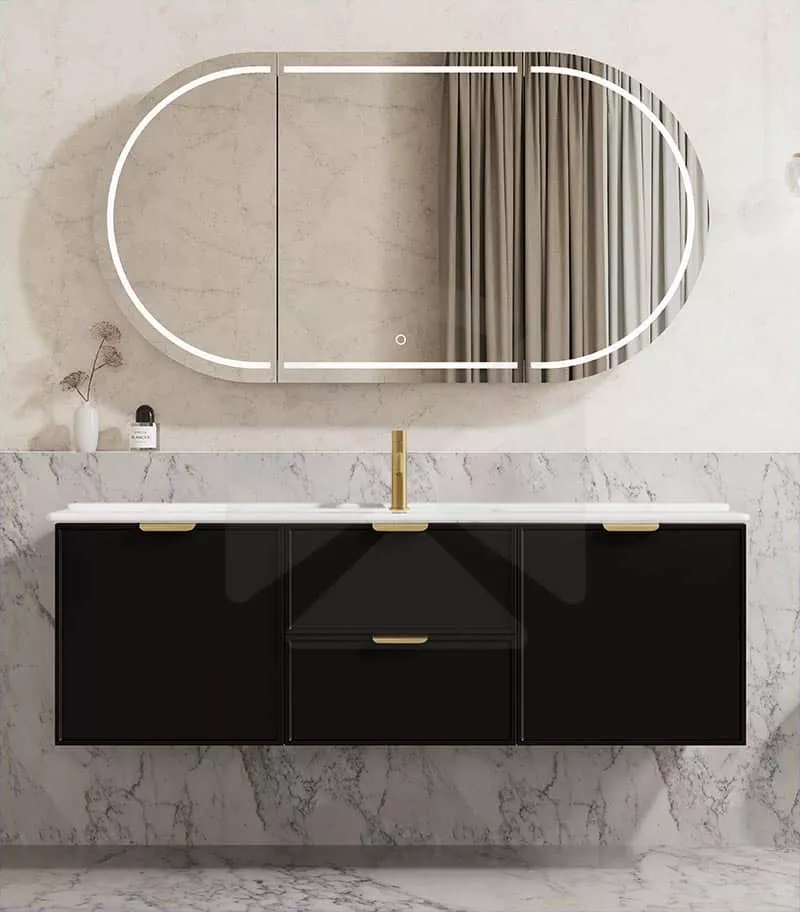 Madura 1500mm Single Bowl Wall Hung Vanity – Matt Black with Ceramic Top