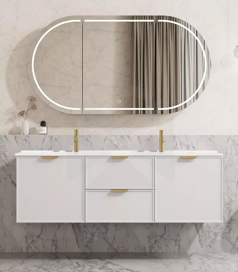 Madura 1500mm Double Bowl Wall Hung Vanity – Matt White with Ceramic Top
