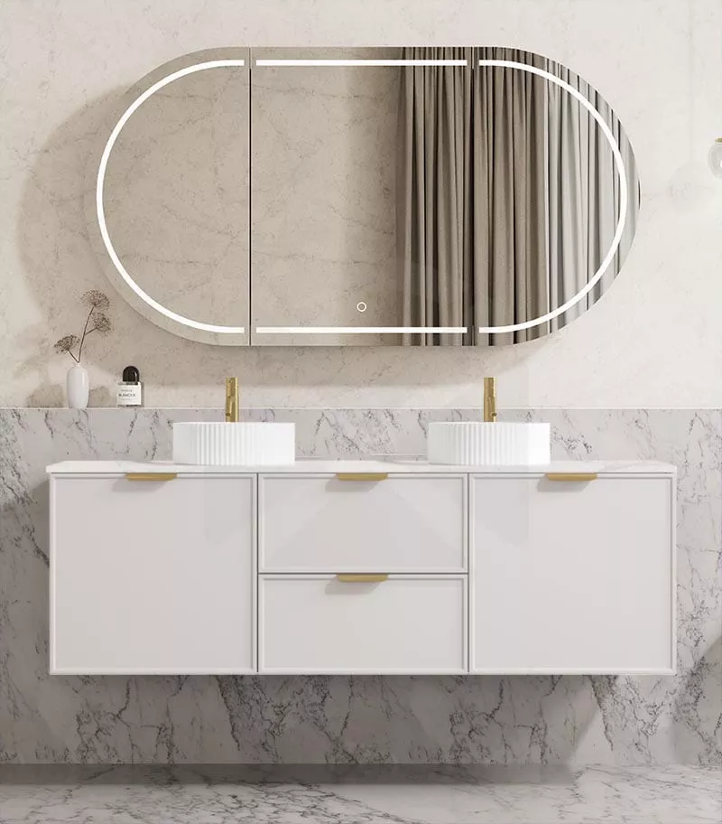 Madura 1500mm Double Bowl Wall Hung Vanity – Matt White with Stone Top