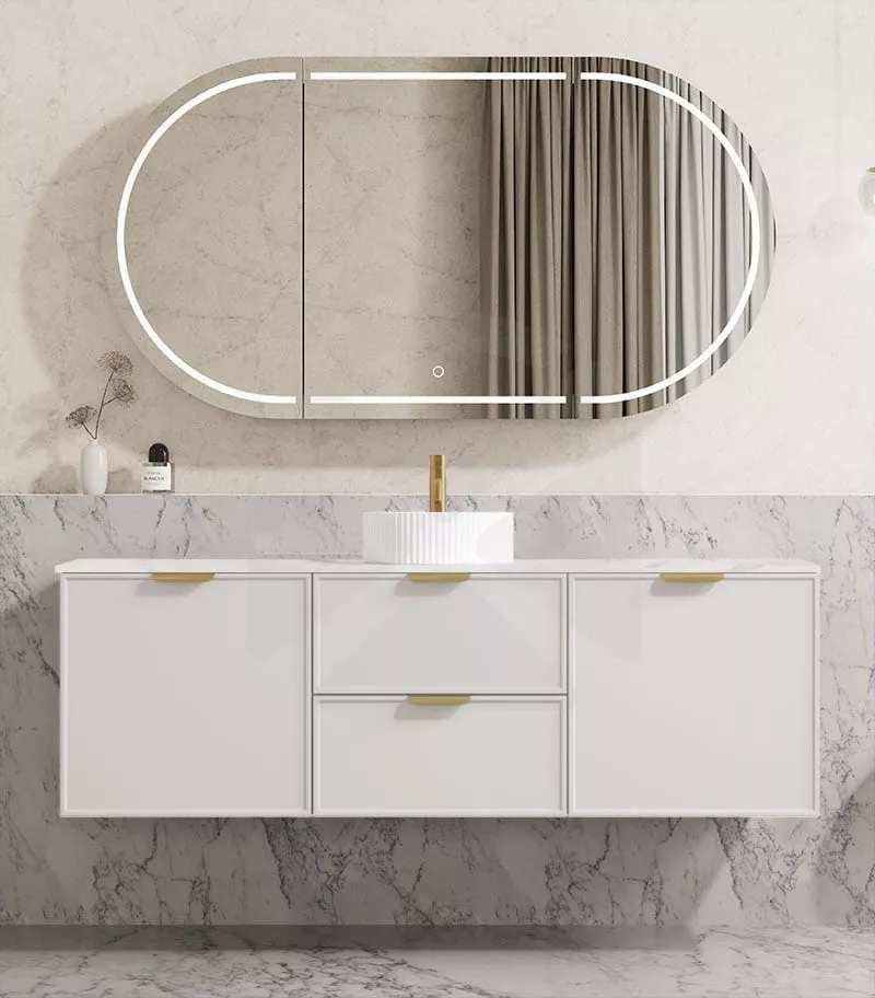 Madura 1500mm Single Bowl Wall Hung Vanity – Matt White with Stone Top