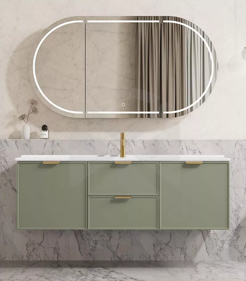 Madura 1500mm Single Bowl Wall Hung Vanity – Matt Green with Ceramic Top