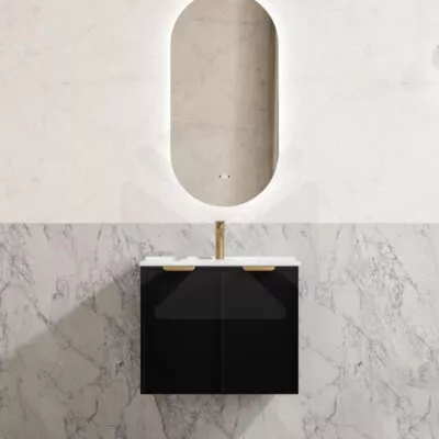Madura 600mm Wall Hung Vanity – Matt Black with Ceramic Top