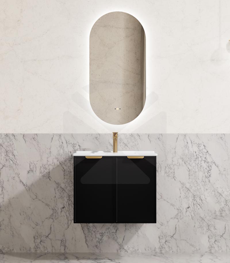 Madura 600mm Wall Hung Vanity – Matt Black with Ceramic Top