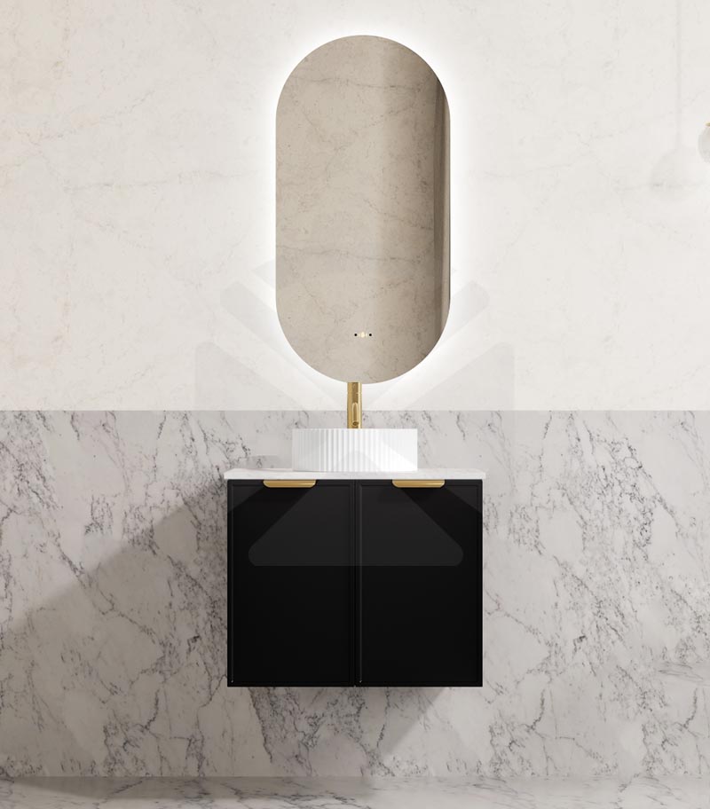 Madura 600mm Wall Hung Vanity – Matt Black with Stone Top