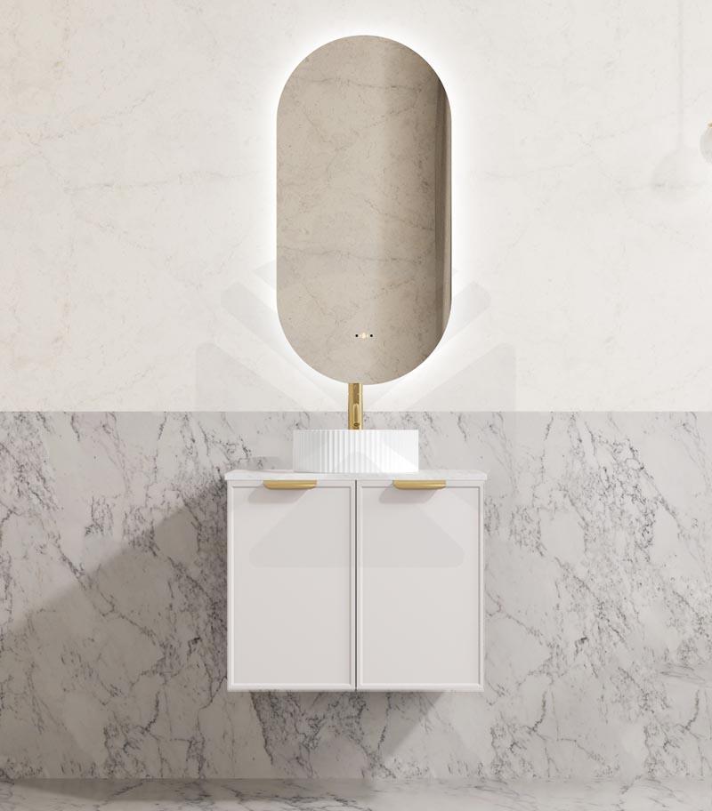 Madura 600mm Wall Hung Vanity – Matt White with Sone Top