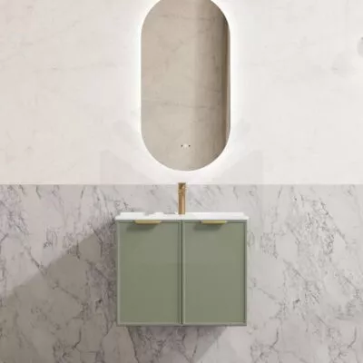 Madura 600mm Wall Hung Vanity - Matt Green With Ceramic Top