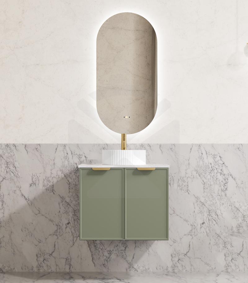 Madura 600mm Wall Hung Vanity - Matt Green With Stone Top