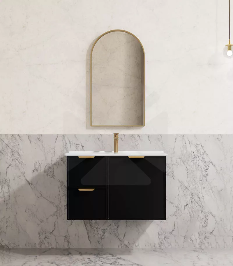 Madura 750mm Wall Hung Vanity – Matt Black with Ceramic Top LHD