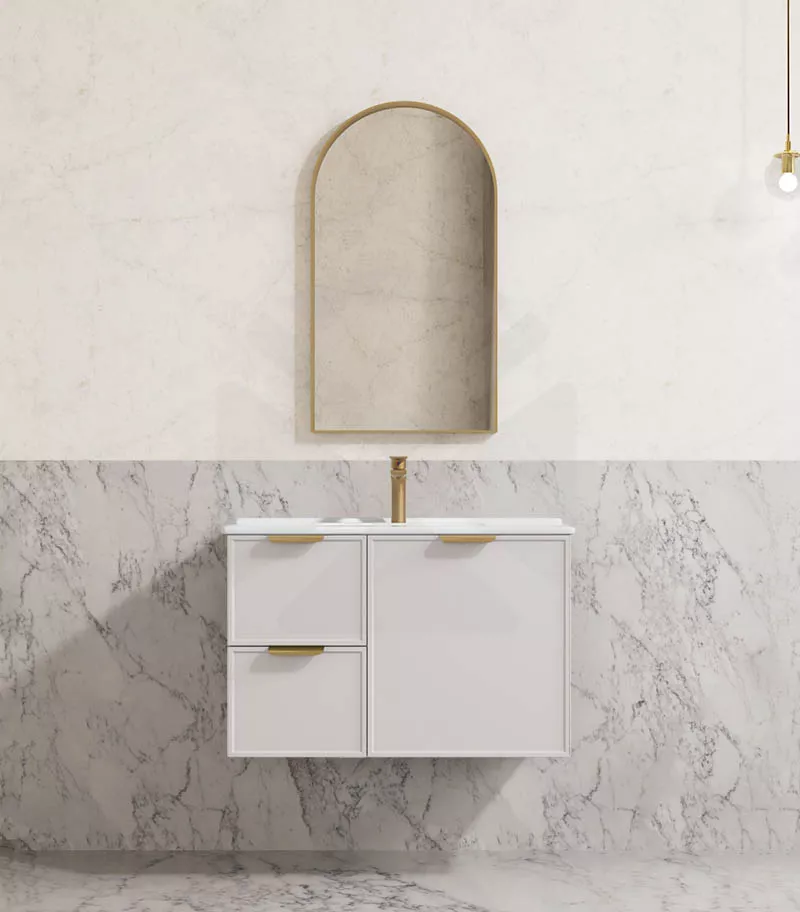Madura 750mm Wall Hung Vanity – Matt White with Ceramic Top LHD