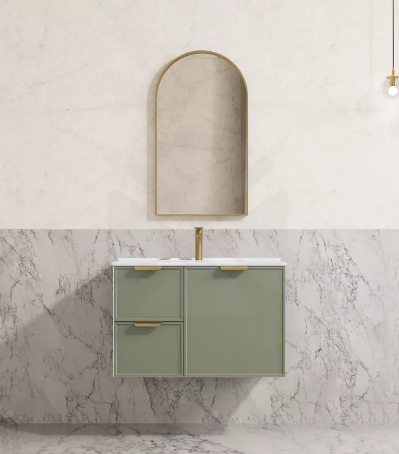 Madura 750mm Wall Hung Vanity – Matt Green with Ceramic Top LHD