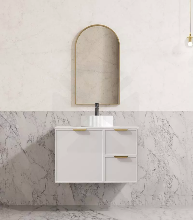 Madura 750mm Wall Hung Vanity – Matt White with Stone Top RHD