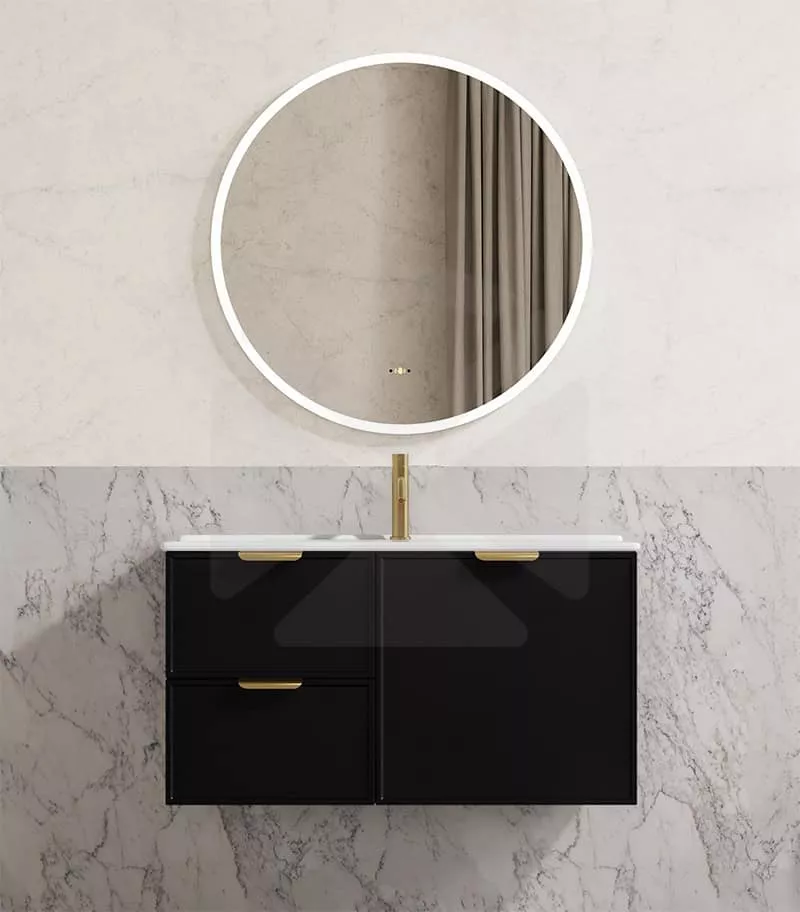 Madura 900mm Wall Hung Vanity – Matt Black with Ceramic Top LHD