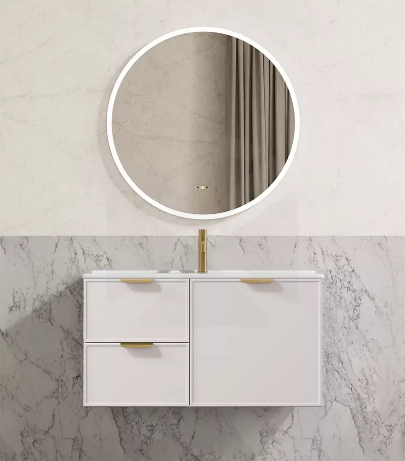 Madura 900mm Wall Hung Vanity – Matt White with Ceramic Top LHD