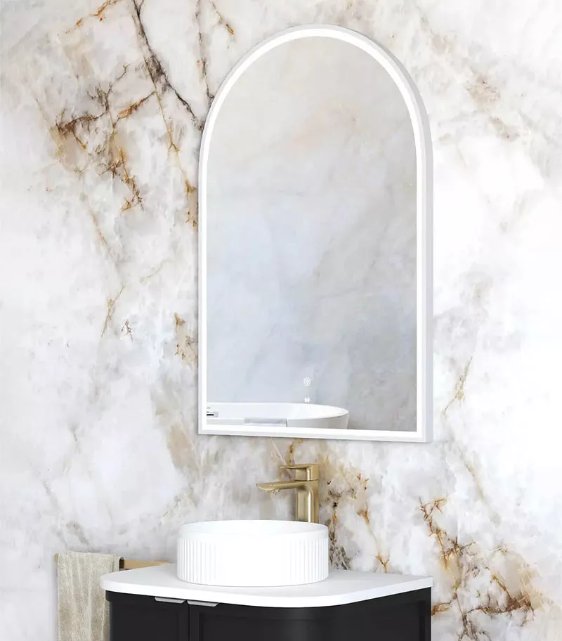 Archie 900mm x 600mm White Metal Framed LED Mirror Side View