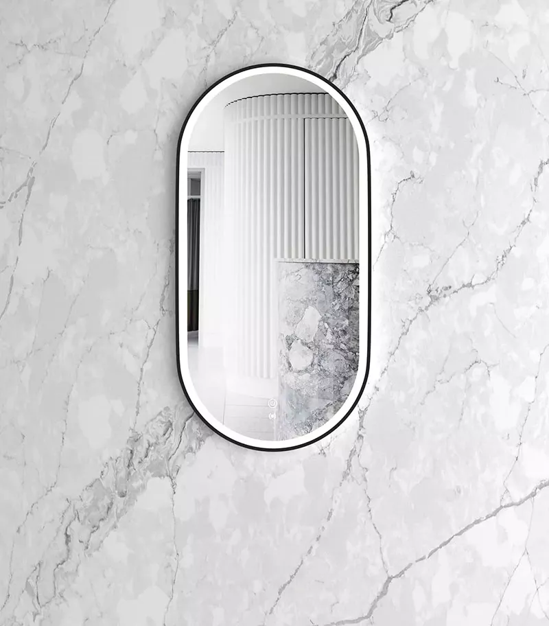 Noosa 450mm x 900mm Matt Black Metal Frame Oval LED Mirror