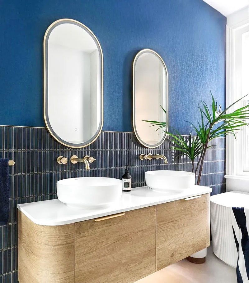 Noosa 450mm x 900mm Brushed Gold Metal Frame Oval LED Mirror Side view