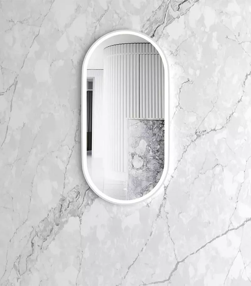 Noosa 450mm x 900mm Matt White Metal Frame Oval LED Mirror