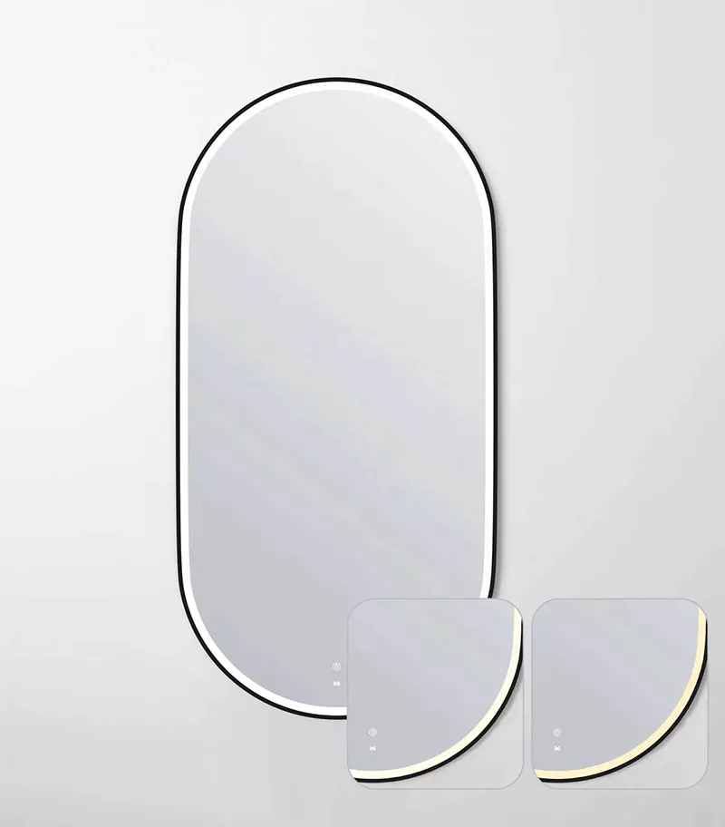 Noosa 750mm x 1500mm Matt Black Metal Frame Oval LED Mirror Detail