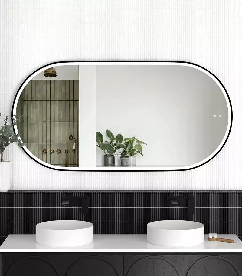 Noosa 750mm x 1500mm Matt Black Metal Frame Oval LED Mirror