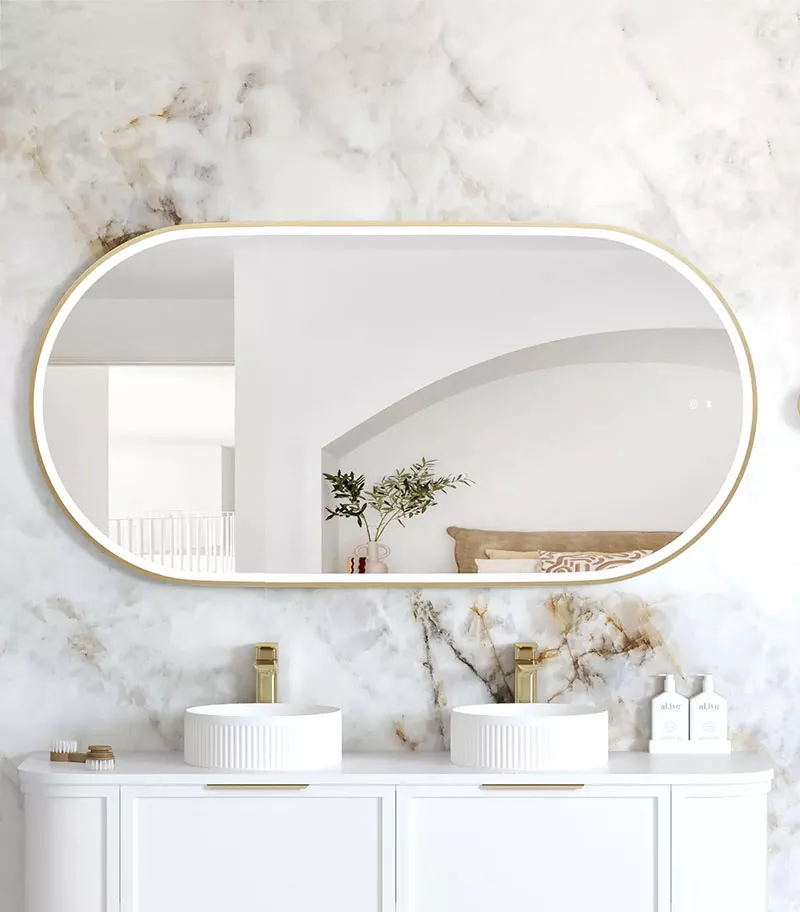 Noosa 750mm x 1500mm Gold Metal Frame Oval LED Mirror
