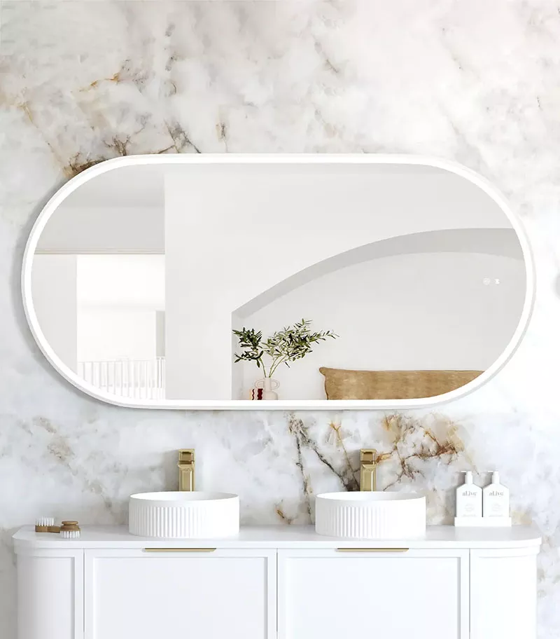Noosa 750mm x 1500mm Matt White Metal Frame Oval LED Mirror