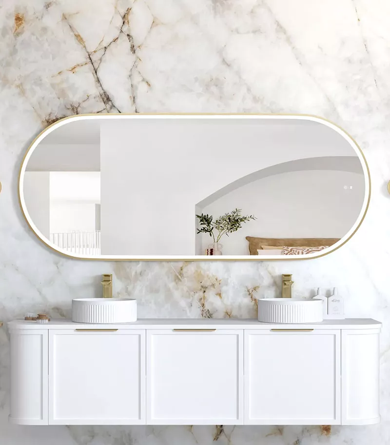 Noosa 750mm x 1800mm Gold Metal Frame Oval LED Mirror