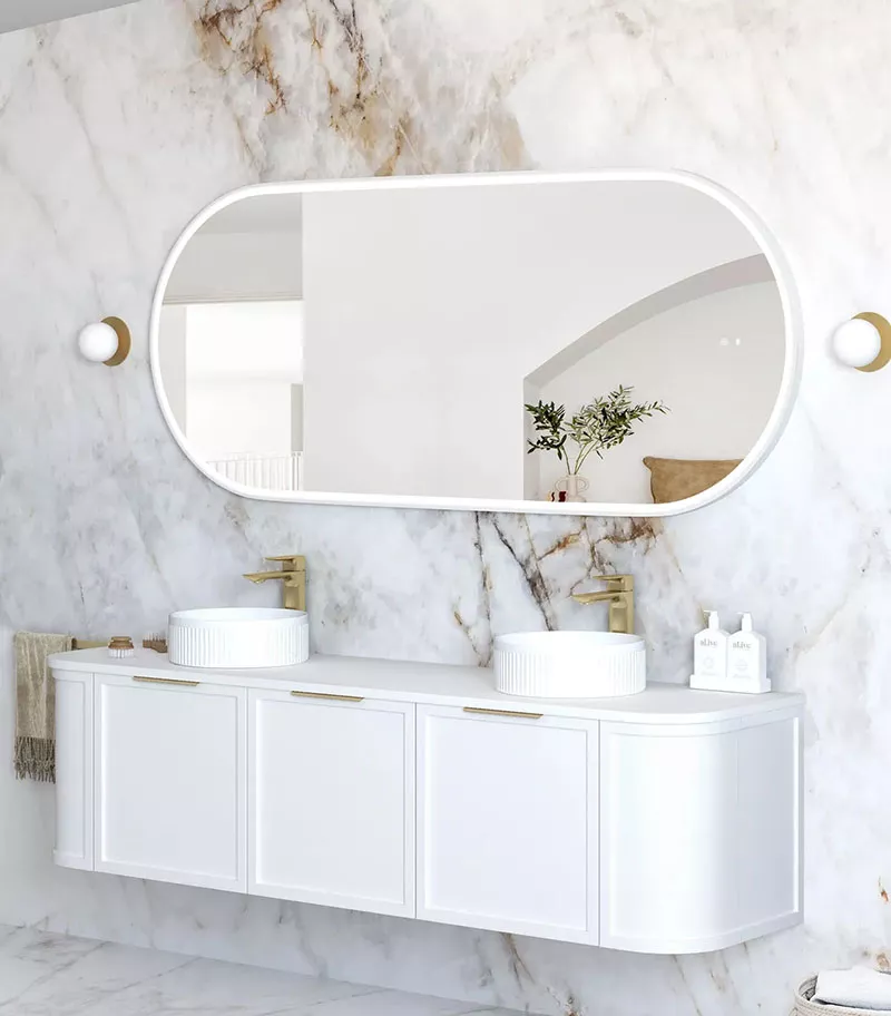 Noosa 750mm x 1800mm Matt White Metal Frame Oval LED Mirror Side View