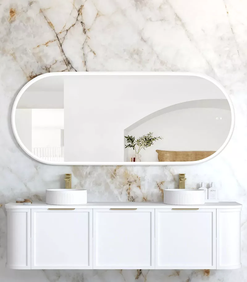 Noosa 750mm x 1800mm Matt White Metal Frame Oval LED Mirror