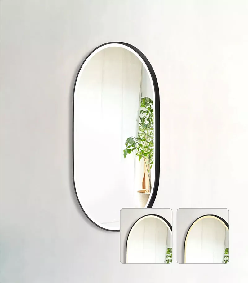 Noosa 900mm/1200mm Matt Black Metal Frame Oval LED Mirror Side View Noosa 900mm/1200mm Matt Black Metal Frame Oval LED Mirror Side View