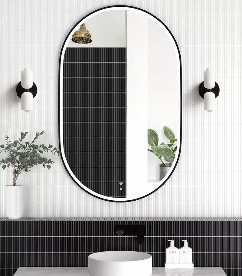 Noosa 900mm/1200mm Matt Black Metal Frame Oval LED Mirror Vertical View