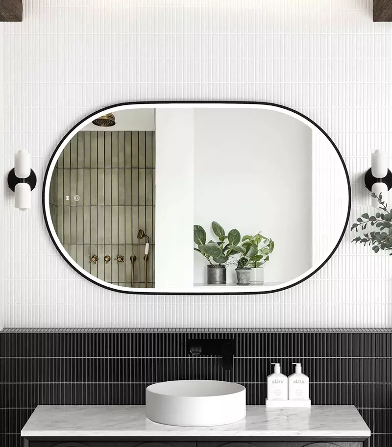Noosa 900mm/1200mm Matt Black Metal Frame Oval LED Mirror