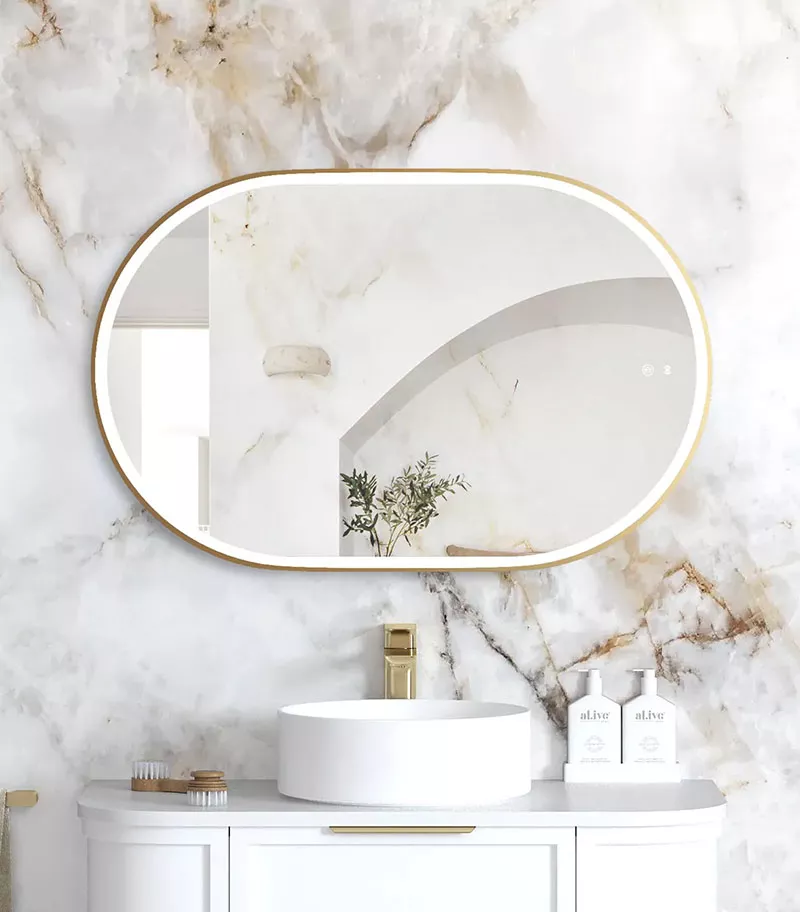 Noosa 900mm/1200mm Gold Metal Frame Oval LED Mirror