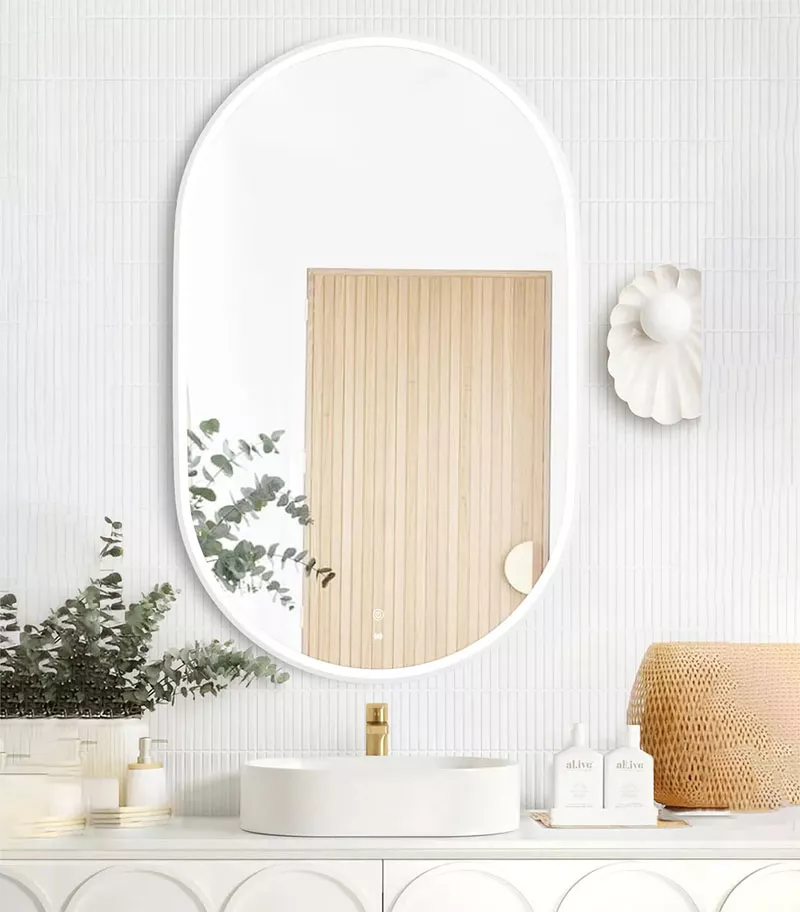 Noosa 900mm/1200mm Matt White Metal Frame Oval LED Mirror Vertical View