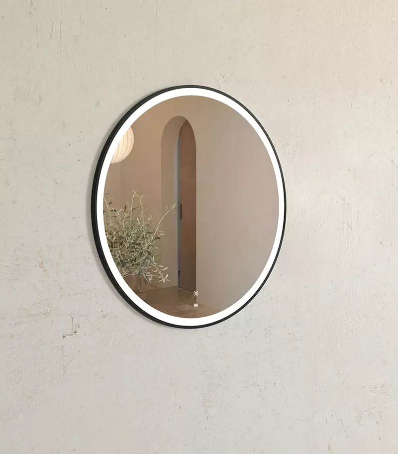 Bondi 800mm x 800mm Matt Black Metal Framed Round LED Mirror Side View